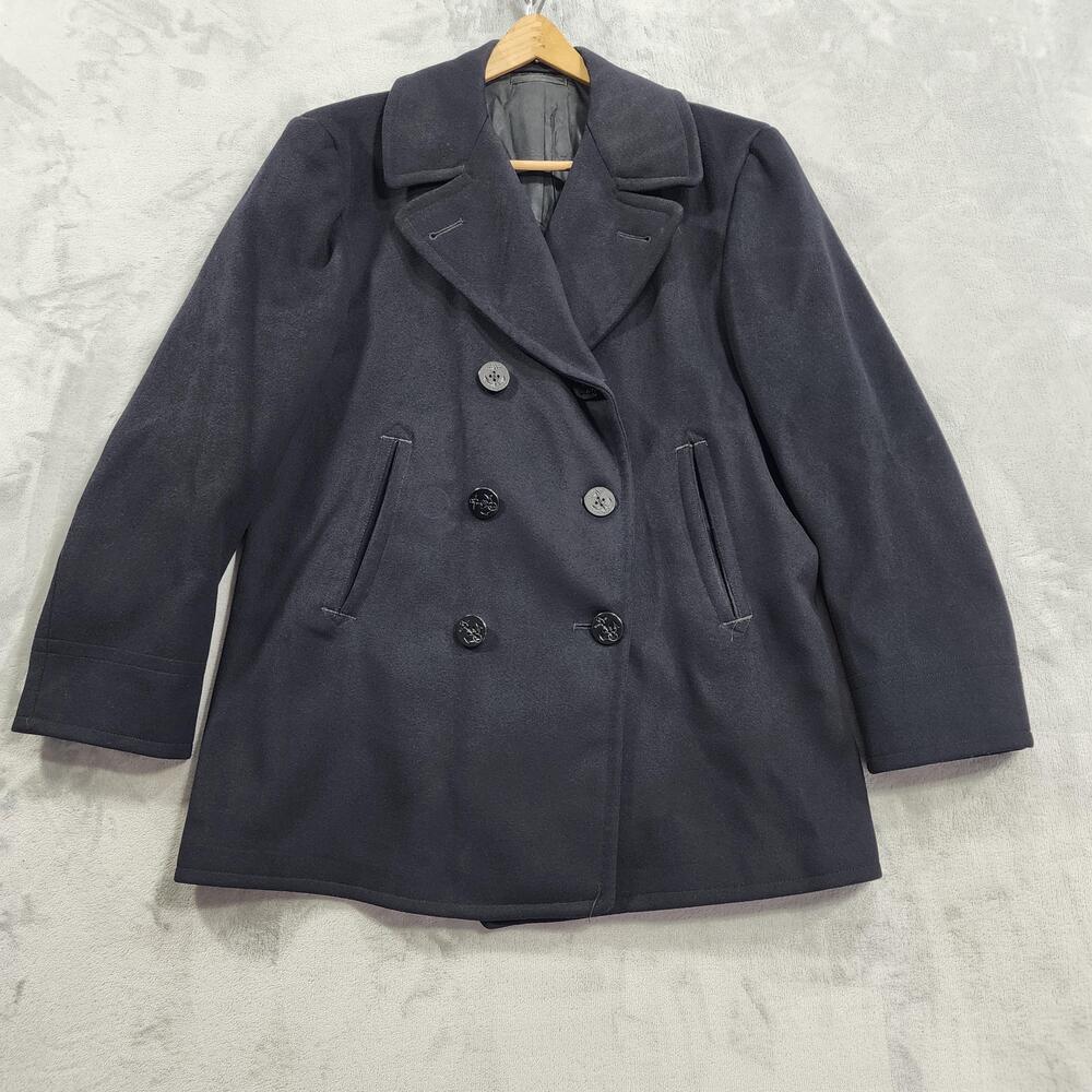 Vintage USN Navy Wool Pea Coat Mens 42 Blue Double Breasted Anchor Button Marine